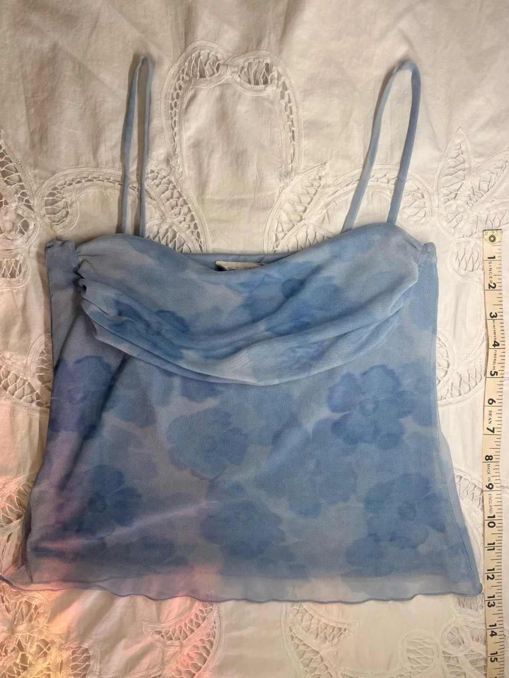 See You Monday Y2K Blue Floral Mesh Cami & Mini Skirt Set 2 Piece Coquette S/M
